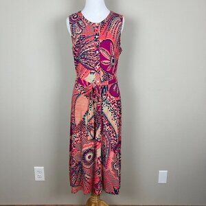 Tommy Bahama Dress Womens Small Pink Midi Sleeveless Belted Button Up Printed S